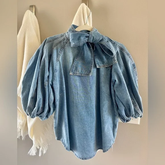 a loves a Blue Denim Bow Top - Picture 2 of 4